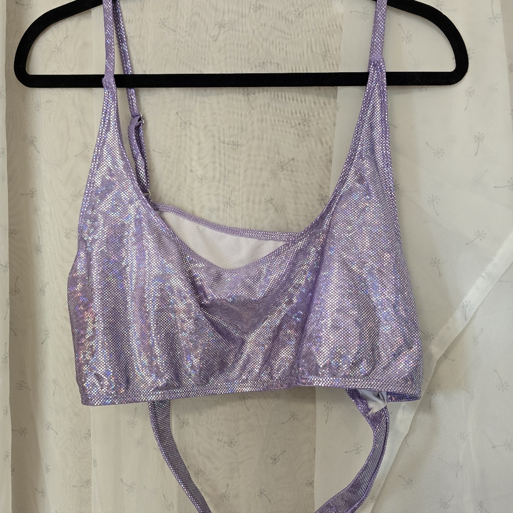 NWOT iheartraves Purple Sparkle Underboob Bra/Crop Top - Picture 2 of 4